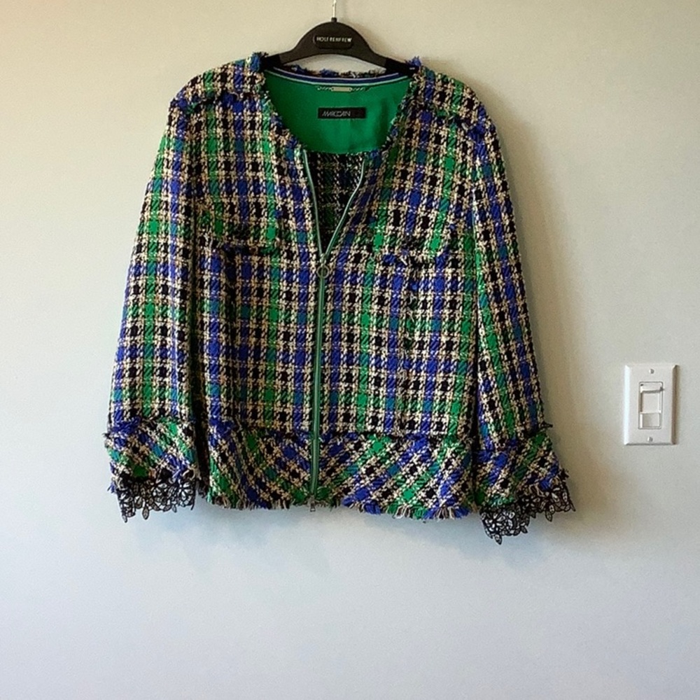 Marc Cain Green and Blue Plaid Jacket, size 6 - or a US size 14